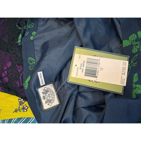 Juicy Couture Vintage Blue with Green Bows Silk Dress 12 NWT babydoll Holiday - Picture 11 of 16